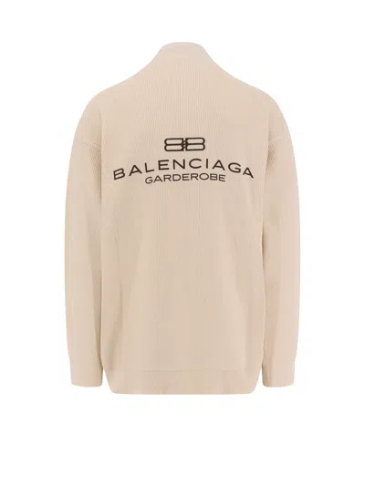 Balenciaga Intertwined Cardigan With Bb Garderobe Motif In Neutral