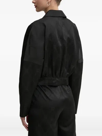 Hugo Boss Monogram-pattern Zip-up Jacket In Black