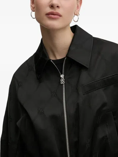 Hugo Boss Monogram-pattern Zip-up Jacket In Black
