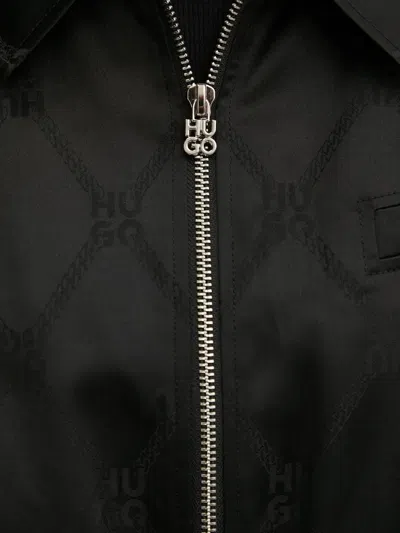 Hugo Boss Monogram-pattern Zip-up Jacket In Black