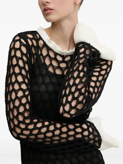 钩编针织荷叶边连衣裙