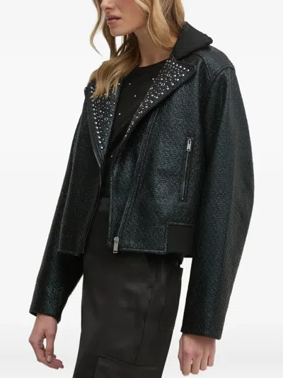 Dkny Stud-embellished Biker Jacket In Black