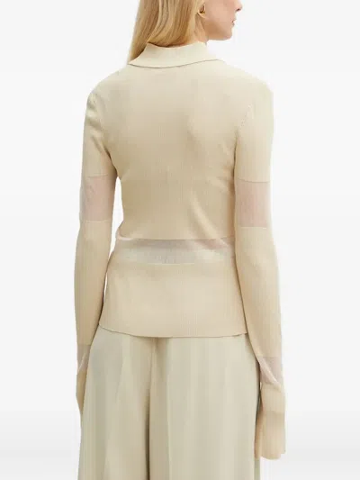 Patrizia Pepe Ribbed Zip-front Top In Neutral