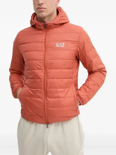 Ea7 Hooded Quilted Jacket In Red