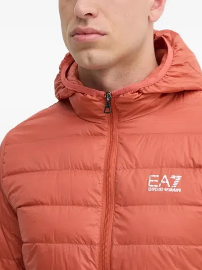 Ea7 Hooded Quilted Jacket In Red