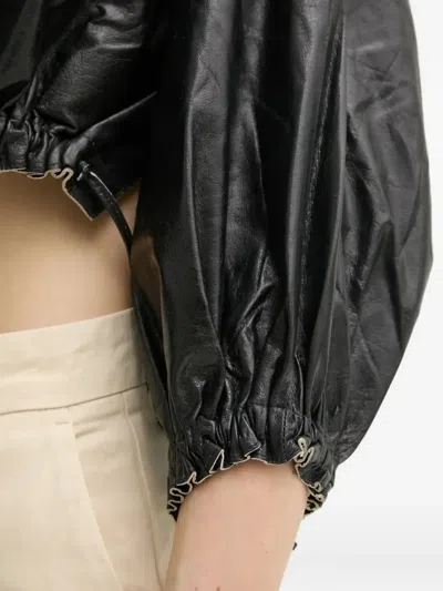 Day Birger Et Mikkelsen Drawstring-cuffed Leather Blouse In Black