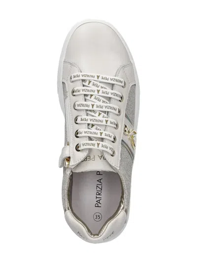 Patrizia Pepe Girl Glitter-finish Lace-up Sneakers In Neutral