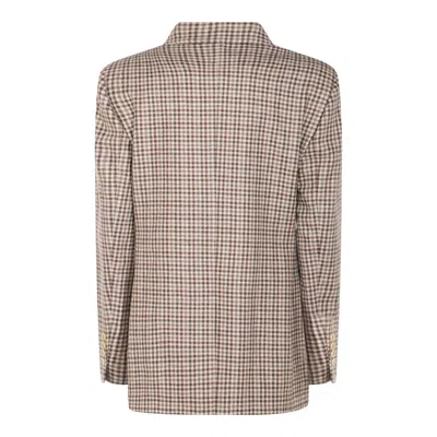 Brunello Cucinelli Beige Double-breasted Jacket With Peak Revers And All-over Check Motif In Neutral