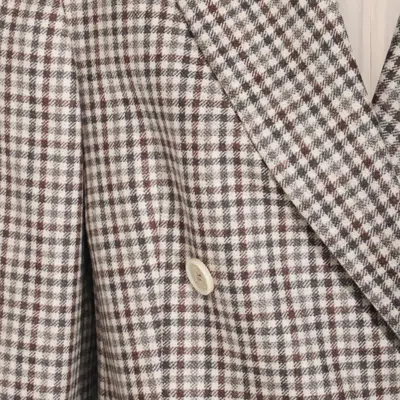 Brunello Cucinelli Beige Double-breasted Jacket With Peak Revers And All-over Check Motif In Neutral