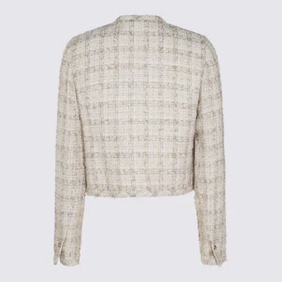 Versace Long Sleeves Tweed Blazer With Front Pockets In Neutrals