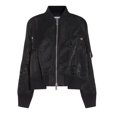 Sacai Womens Black Relaxed-fit Round-neck Shell Jacket In Gray