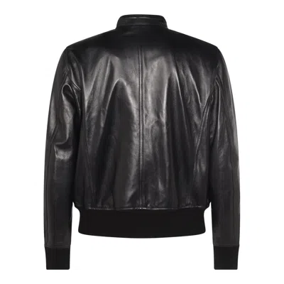 Tom Ford Leather Jacket With Front Pockets And High Collar In Black