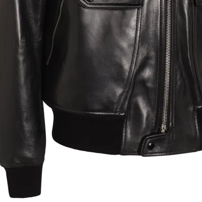 Tom Ford Leather Jacket With Front Pockets And High Collar In Black