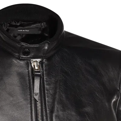 Tom Ford Leather Jacket With Front Pockets And High Collar In Black