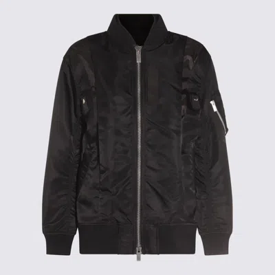 Sacai Ribbed High Collar Jacket With Side Pockets In Black