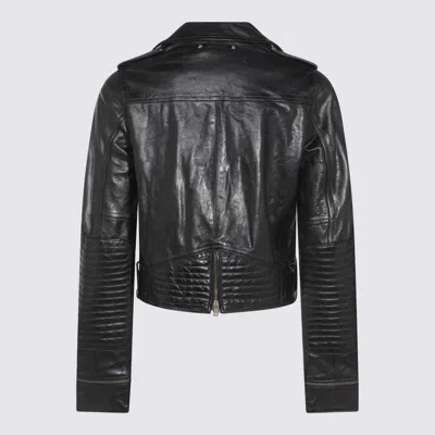 Golden Goose Shiny Black Sheepskin Biker Jacket With Sturdy Zip In Black