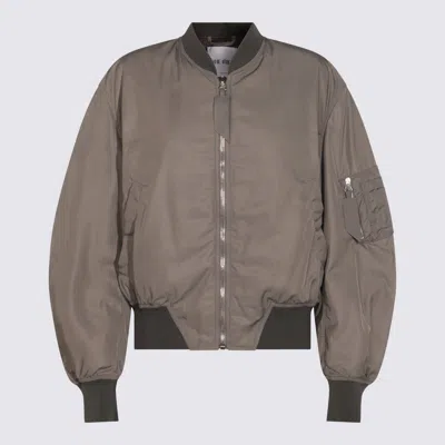 Attico Grey Bomber Jacket With Front Zip Closure And One Zipped Pocket On The Sleeve In Tech Fabric Woman In Brown
