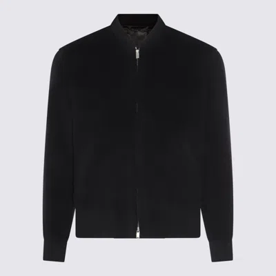 Lardini Wool Zip-front Bomber Jacket In Black