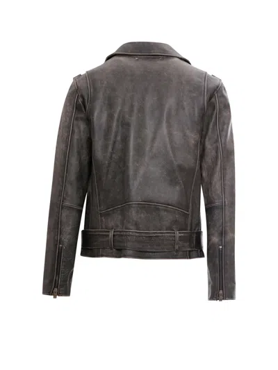 Golden Goose Black Biker Jacket With Notched Revers And Leopard Lining In Black