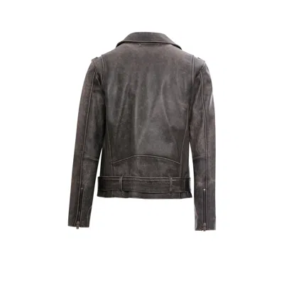 Golden Goose Black Biker Jacket With Notched Revers And Leopard Lining In Black