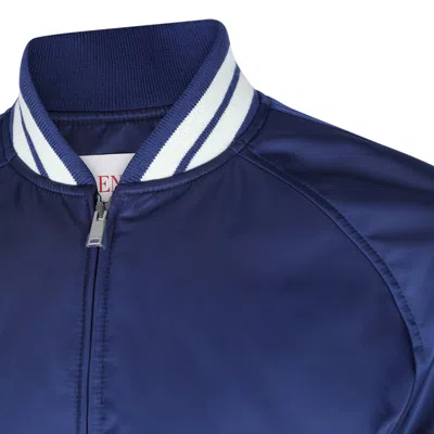 Valentino Blue Bomber Jacket In Printed Polyamide With Zip And High Collar In Blue