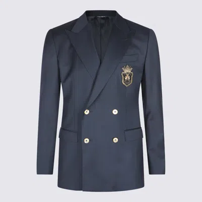 Dolce & Gabbana Blue Virgin Wool Blazer Men In Blue