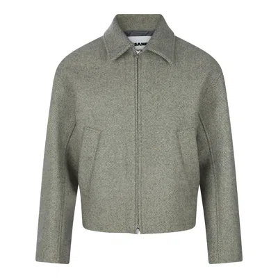 Jil Sander Collared Long Sleeve Textured Fabric Jacket In Green