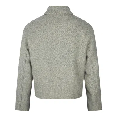 Jil Sander Collared Long Sleeve Textured Fabric Jacket In Green