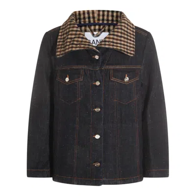 Ganni Bonded Denim Jacket Stitch Detailing In Blue