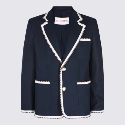 Valentino Garavani Torchon Blazer With Mirror Lapels And Piping In Blue