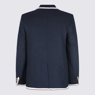 Valentino Garavani Torchon Blazer With Mirror Lapels And Piping In Blue