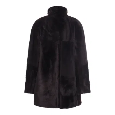 Brunello Cucinelli Leather Double-breasted Jacket High Collar In Multi