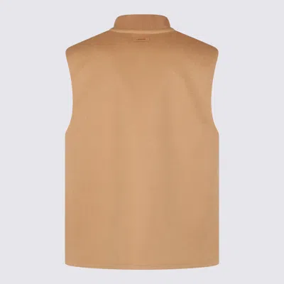 Lardini Ribbed Collar Sleeveless Design Front Pockets Jacket In Brown