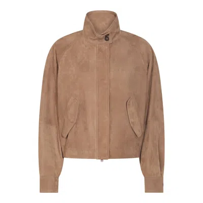 Brunello Cucinelli Leather Jacket With Button Detail And Front Pockets In Brown
