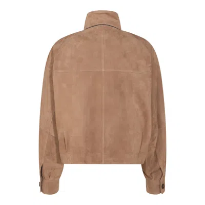 Brunello Cucinelli Leather Jacket With Button Detail And Front Pockets In Brown