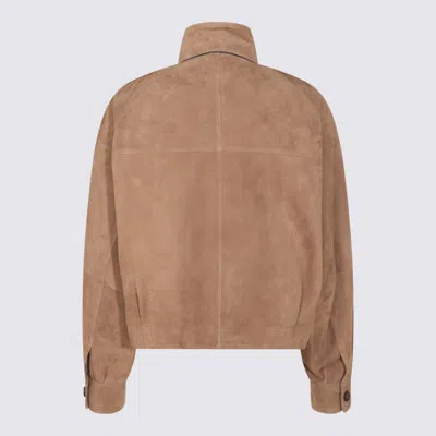 Brunello Cucinelli Leather Jacket With Button Detail And Front Pockets In Brown