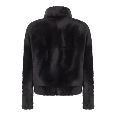 Brunello Cucinelli Grey Shearling Jacket With Two Front Welt Pockets With Zip In Black