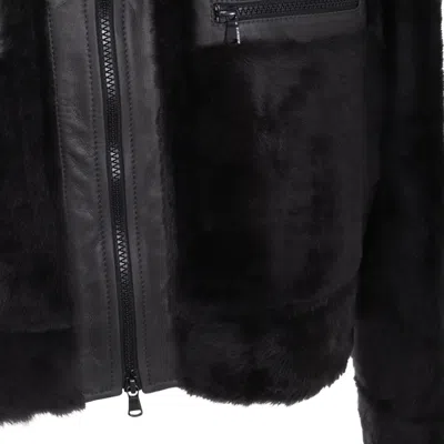 Brunello Cucinelli Grey Shearling Jacket With Two Front Welt Pockets With Zip In Black