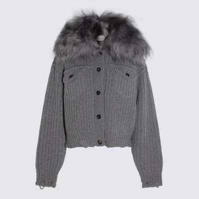 Blumarine Casual Jacket With Faux Fur Collar In Gray