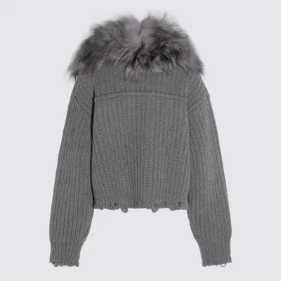 Blumarine Casual Jacket With Faux Fur Collar In Gray