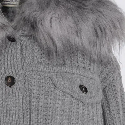 Blumarine Casual Jacket With Faux Fur Collar In Gray