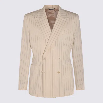 Dolce & Gabbana Tailored Pinstripe Blazer With Front Pockets In Neutral
