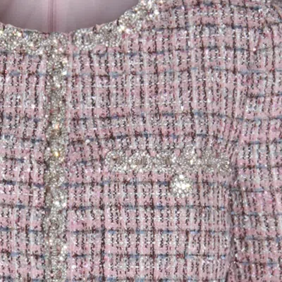 Self-portrait Crystal-embellished Tweed Jacket In Pink