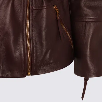 Elisabetta Franchi Fitted Leather Jacket With Belted Waist And Gold Hardware In Brown