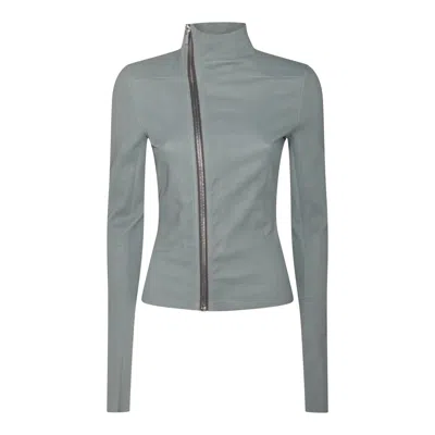 Rick Owens High Collar Tailored Leather Jacket In Gray