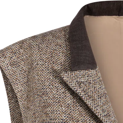 Brunello Cucinelli Waist Belted Lapel Sleeveless Textured Jacket In Brown