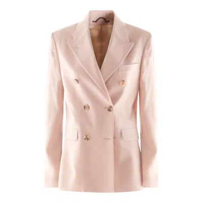 Golden Goose Women Pink Double-breasted Jacket With Peak Revers And Logo Plaque Detail In On The Rea In Pink