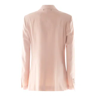 Golden Goose Women Pink Double-breasted Jacket With Peak Revers And Logo Plaque Detail In On The Rea In Pink