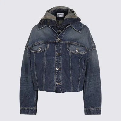 Jean Paul Gaultier Stitched Contrast Hooded Jacket With Front Pockets In Blue
