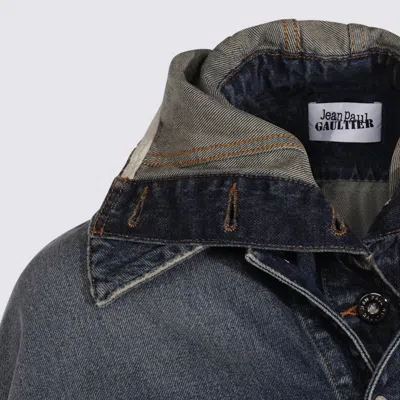 Jean Paul Gaultier Stitched Contrast Hooded Jacket With Front Pockets In Blue
